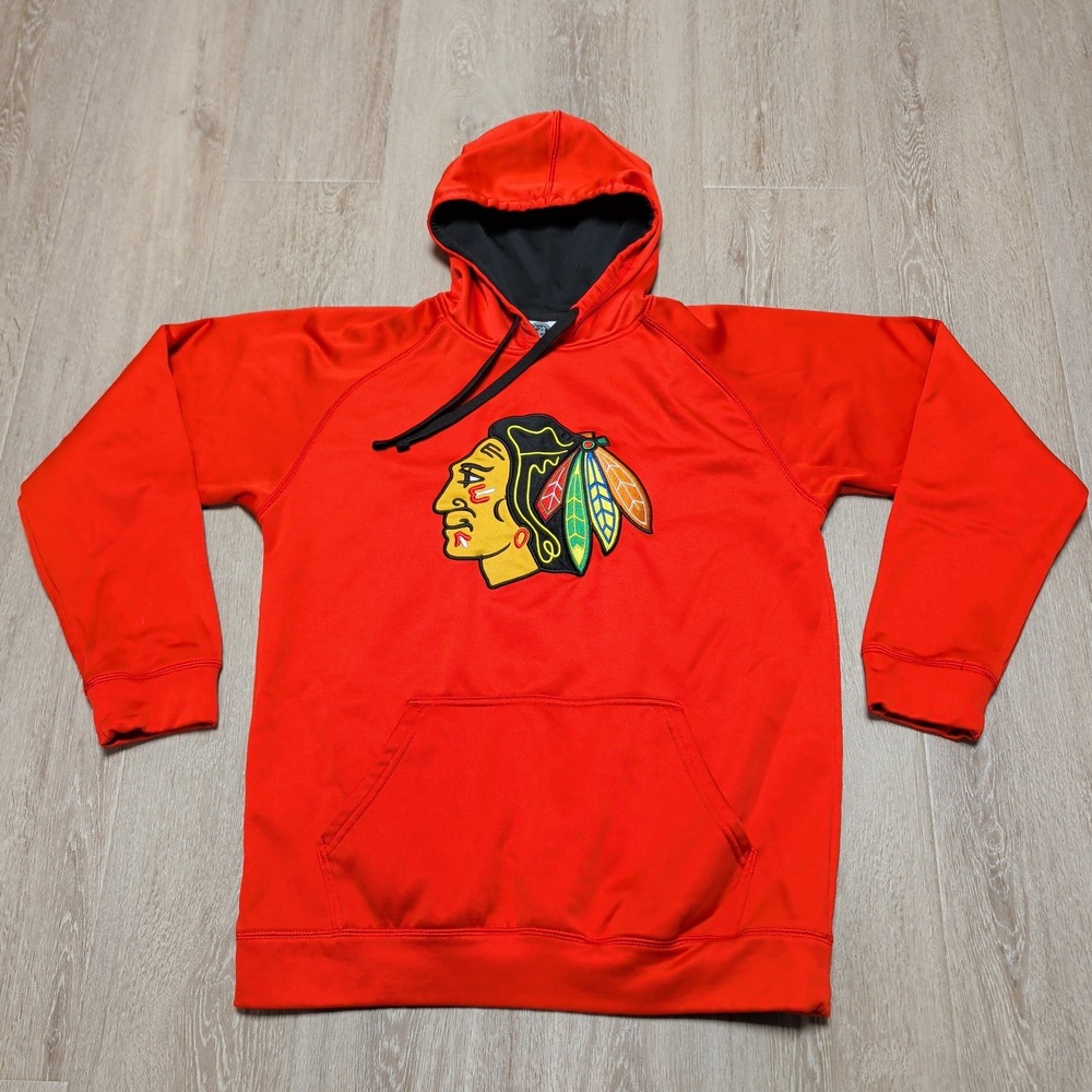 NHL Chicago Blackhawks Hoodie Mens Medium Red Good Embroidered Logo‎ Pullover